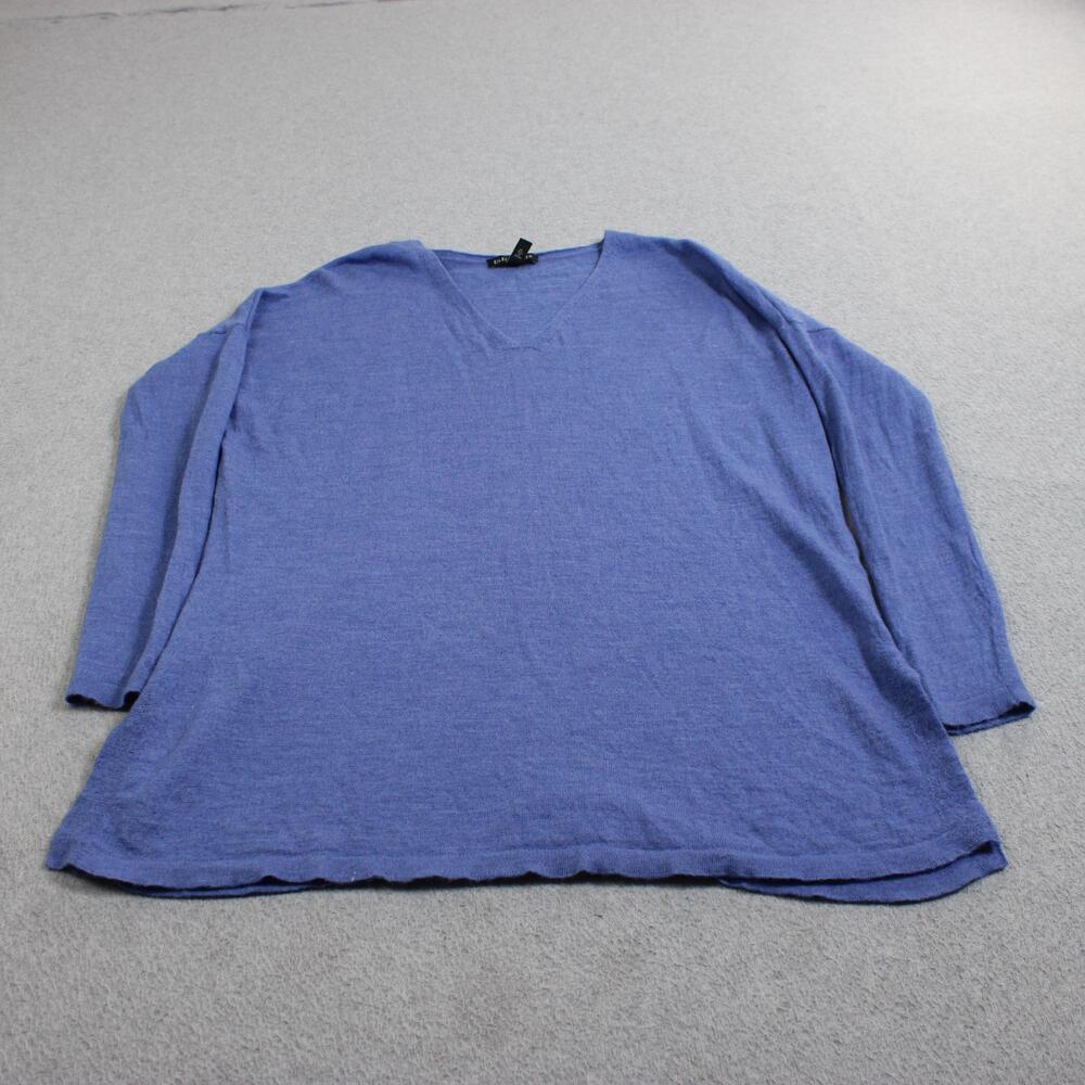Eileen Fisher Merino Wool Sweater Women XS Blue V Neck Lightweight Coastal Class